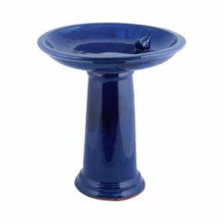 Vermont Country Store Glazed Ceramic Pedestal Bird Bath Blue