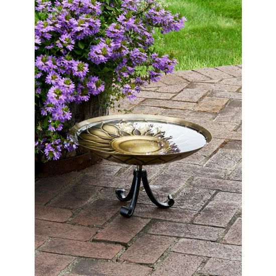 Vermont Country Store African Daisy Birdbath With Stand Brass - Image 3