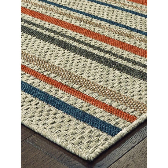 Vermont Country Store Trade Winds Indoor/Outdoor Area Rug Tan Stripe - Image 3