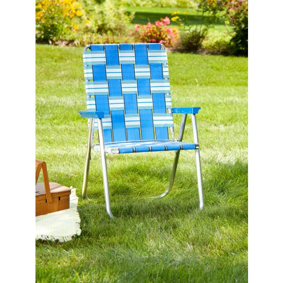 Vermont Country Store Deluxe Webbed Folding Lawn Chair Blue