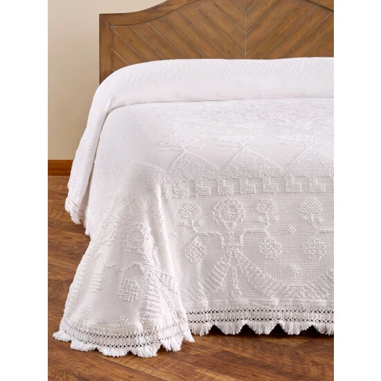 Vermont Country Store Classic Hobnail Cotton Bedspread Ecru - Image 9