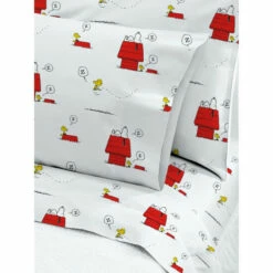 Peanuts Snoopy And Woodstock Portuguese Cotton Percale Sheet Set White