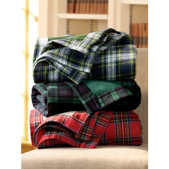 Vermont Country Store Plaid Portuguese Cotton Double-Flannel Blanket Or Throw Black Watch Plaid/green - Image 2