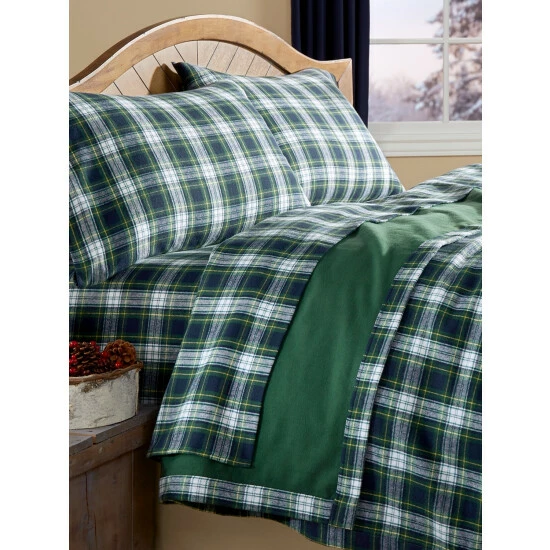 Vermont Country Store Plaid Portuguese Cotton Double-Flannel Blanket Or Throw Black Watch Plaid/green - Image 5