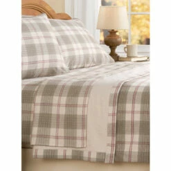 Vermont Country Store Heathered Plaid Portuguese Cotton Double-Flannel Blanket Or Throw Navy Plaid/navy