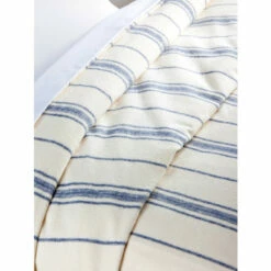 Vermont Country Store Portuguese Cotton Flannel Sheet Blanket White/blue Stripe