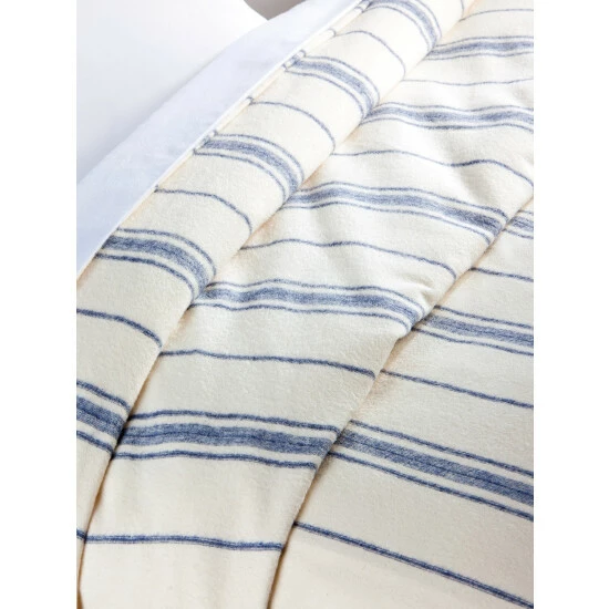 Vermont Country Store Portuguese Cotton Flannel Sheet Blanket White/blue Stripe