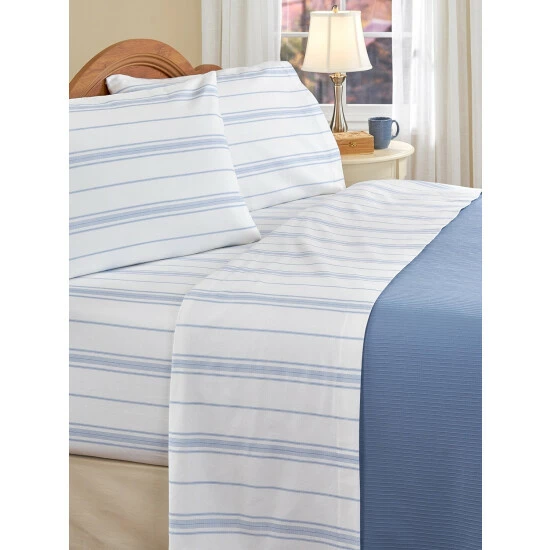 Vermont Country Store Portuguese Cotton Flannel Sheet Blanket White/blue Stripe - Image 6