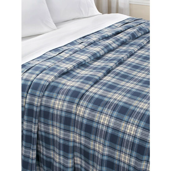 Vermont Country Store Portuguese Cotton Flannel Sheet Blanket White/blue Stripe - Image 7