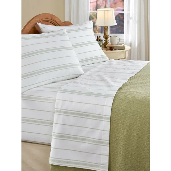 Vermont Country Store Portuguese Cotton Flannel Sheet Blanket White/blue Stripe - Image 12