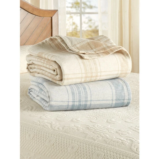 Vermont Country Store Soft-Touch Plaid Reversible Blanket Blue Plaid - Image 2