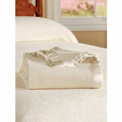 Vermont Country Store Cotton Blanket Or Throw With Satin Binding Teal Blue