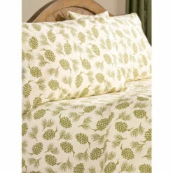 Vermont Country Store Forest Pinecone Portuguese Cotton Percale Sheet Set Ivory