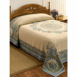 Vermont Country Store Old-World Tapestry Cotton Bedspread Pink Floral