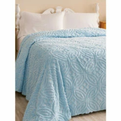 Vermont Country Store Chenille Wedding Ring Bedspread Blue