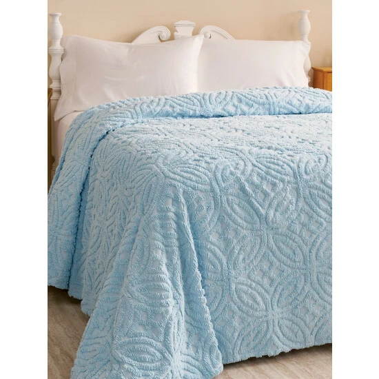 Vermont Country Store Chenille Wedding Ring Bedspread Blue