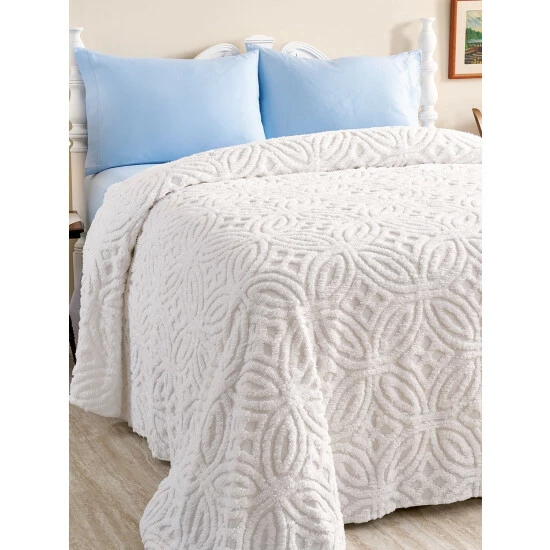 Vermont Country Store Chenille Wedding Ring Bedspread Blue - Image 2