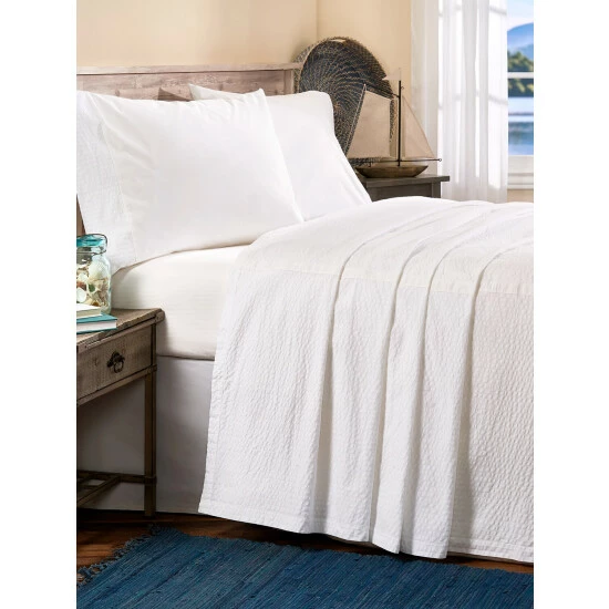 Vermont Country Store Striped Seersucker Portuguese Cotton Percale Bedspread Blue Stripe - Image 5