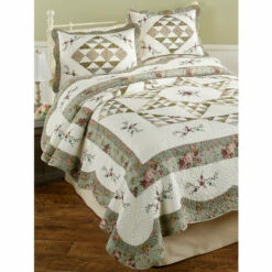 Vermont Country Store Flower Patch Embroidered Quilt Or Pillow Sham Pair Rose