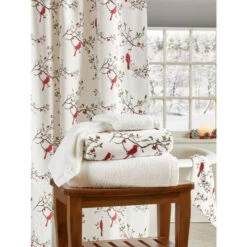 Vermont Country Store Cardinal And Chickadee Portuguese Cotton Bath Towel Collection White