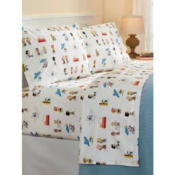 Vermont Country Store Peanuts Summer Fun Portuguese Cotton Percale Sheet Set White