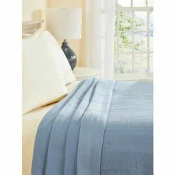 Vermont Country Store All-Cotton Herringbone Blanket Blue