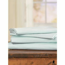 Vermont Country Store Supreme Sateen Portuguese Cotton Sheet Set Light Blue
