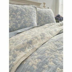 Vermont Country Store Floral Blossoms Reversible Coverlet Or Pillow Sham Blue