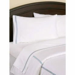 Vermont Country Store Double-Stripe Long-Staple Cotton Percale Sheet Set Blue