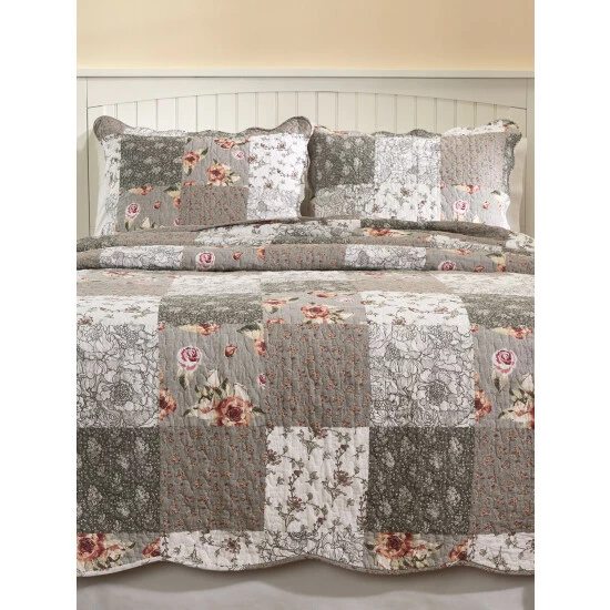 Vermont Country Store Twilight Reversible Quilt And Pillow Sham Set Gray Floral - Image 3