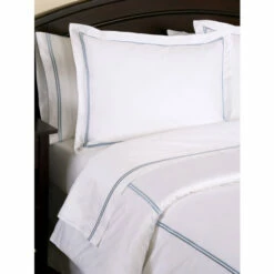 Vermont Country Store Double Stripe Long-Staple Cotton Percale Comforter Cover And Pillow Sham Set Blue