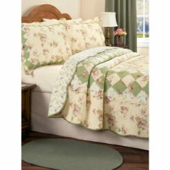 Vermont Country Store Sunshine And Sage Quilt And Pillow Sham Set Ivory Floral