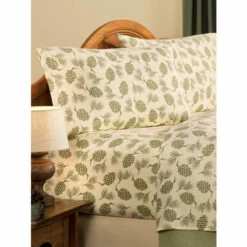 M.MAC Forest Pinecone Portuguese Cotton Flannel Sheet Set Ivory