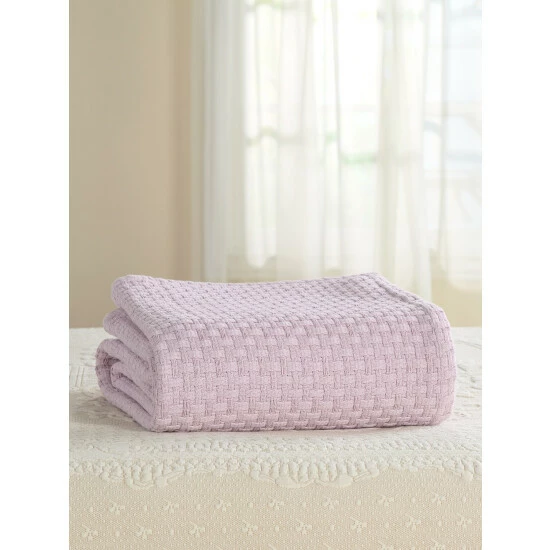 Vermont Country Store Basket-Weave Cotton Blanket Or Throw Lilac