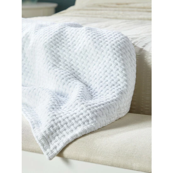 Vermont Country Store Basket-Weave Cotton Blanket Or Throw Lilac - Image 3
