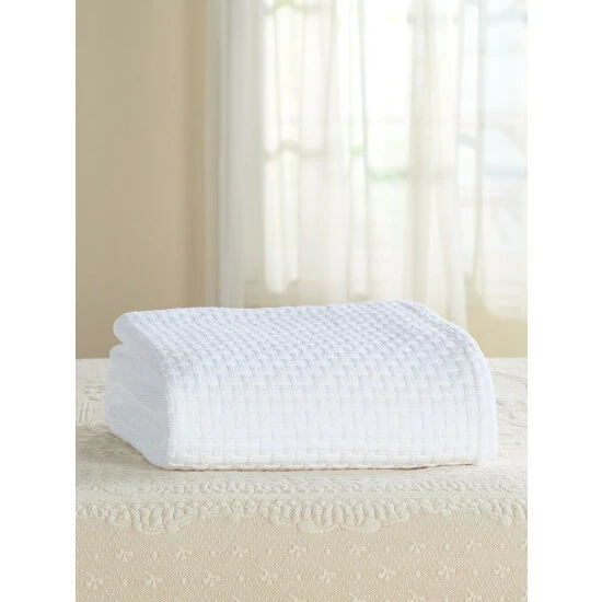 Vermont Country Store Basket-Weave Cotton Blanket Or Throw Lilac - Image 4