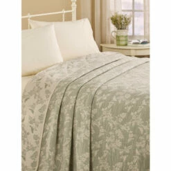 Vermont Country Store Aviary Reversible Portuguese Cotton Jacquard Bedspread Sage
