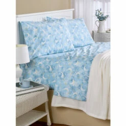 Lanz Of Salzburg Lanz Sleeping Moon And Stars Portuguese Cotton Percale Sheet Set Blue