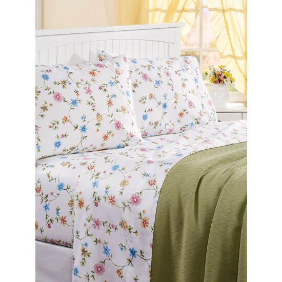 Vermont Country Store Charming Blossoms Portuguese Cotton Supreme Sateen Sheet Set White - Image 2