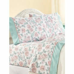 Vermont Country Store Country Blooms And Stripes Portuguese Cotton Percale Sheet Set Stripe Floral