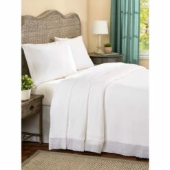 Vermont Country Store Pretty Eyelet-Trim Cotton Bedspread White