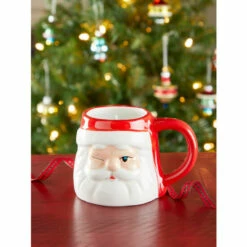 Vermont Country Store Winking Santa Ceramic Mug Candle