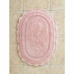 Vermont Country Store Comfort Step Bath Rug With Crocheted Border Rose