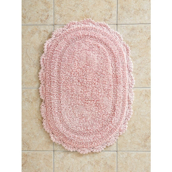 Vermont Country Store Comfort Step Bath Rug With Crocheted Border Rose