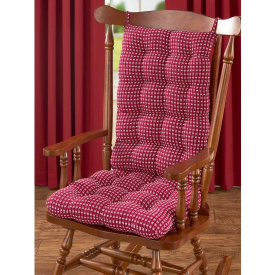 The Mountain Weavers Mountain Weave Never-Flatten Rocker Chair Pad Set, In 2 Sizes Red And White - Image 9