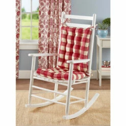 Vermont Country Store Never-Flatten Buffalo Check Rocker Chair Pad Set, In 2 Sizes Navy
